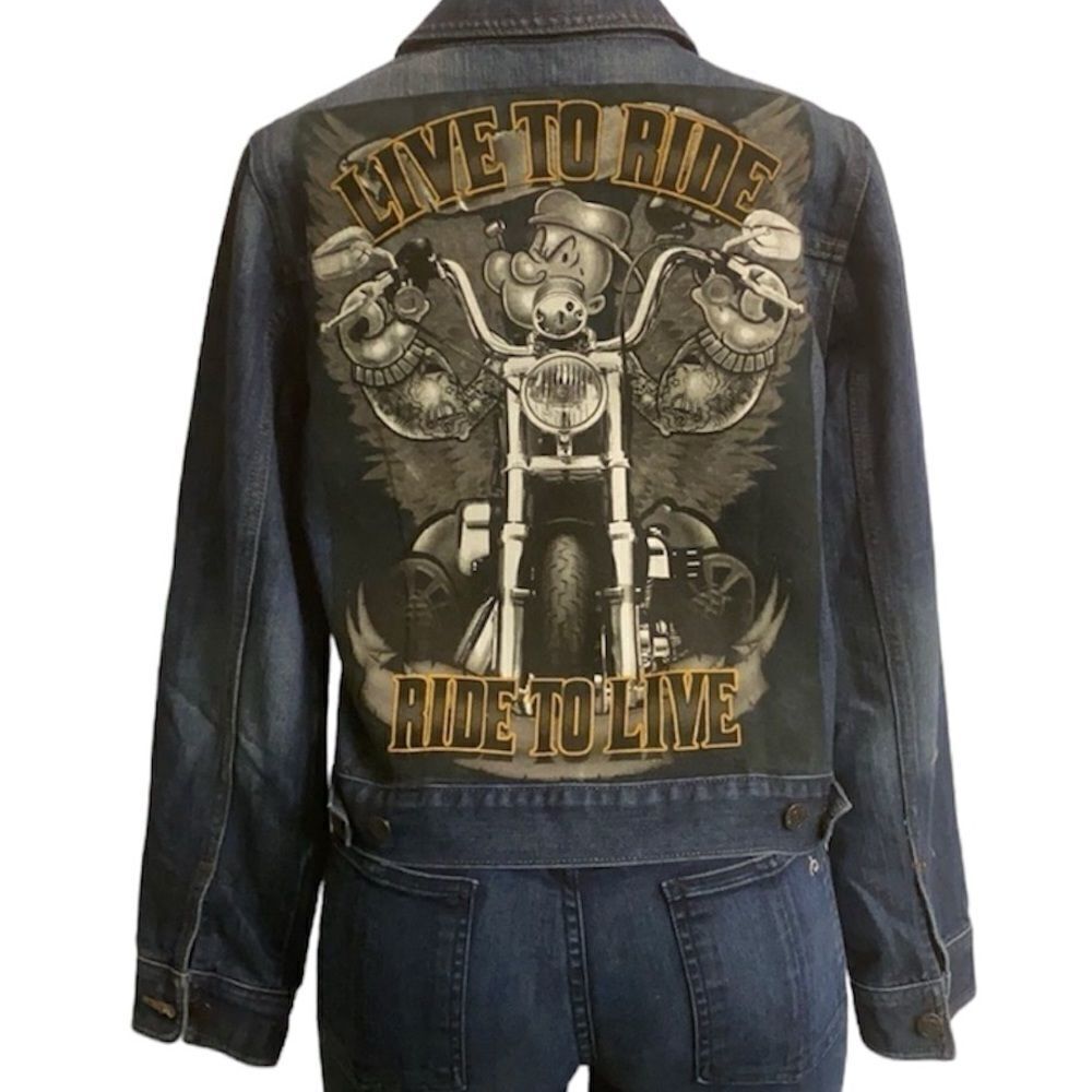 Ride to live‎ Popeye jean jacket size large